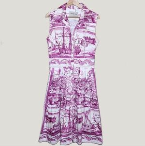 SAMANTHA SUNG Audrey Toile Cotton Sleeveless Shirtdress Pink/White Size 8